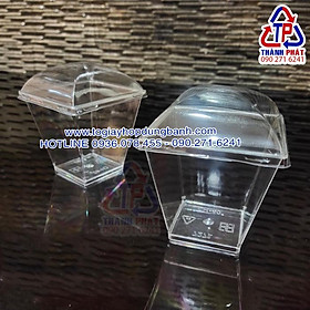 Mua 100 Ly mousse vuông có nắp 7065 - Ly tiramisu  bánh kem - Ly đựng bánh lạnh nắp cầu