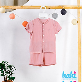 Bộ quần áo sơ sinh cho bé trai - bé gái - cộc tay cài giữa vải tre siêu mềm mịn cao cấp Haki BB001 ( 2,5kg - 15kg)