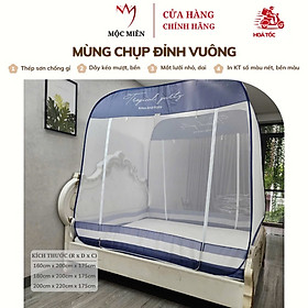 Mua Màn Chụp   Mùng Chụp Cao Cấp Mộc Miên Đỉnh Vuông - Kích Thước 2 2mx2m ( Xanh Xám 3 Đường Kẻ )