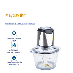 Mua Máy xay thịt inox cối thủy tinh 1.2L công suất 450W 2 lưỡi dao kép bằng thép phủ Titanium