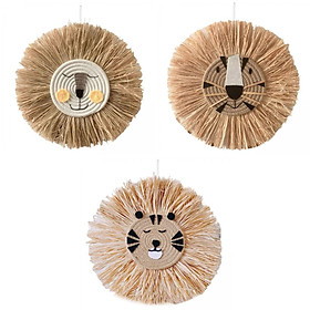 3 Pieces Nordic Straw Wall Hanging Decor Handwoven Round Tapestry Decoration