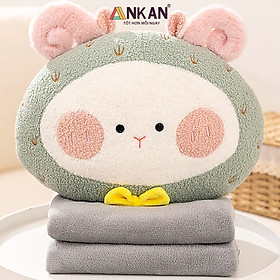 Gối Tựa Lưng Văn Phòng Kèm Chăn 3 Trong 1 Cừu Xanh Mint Cao Cấp, Dùng Để Ngủ Tại Văn Phòng, Đi Du Lịch Hoặc Quà Tặng Cho Người Thân