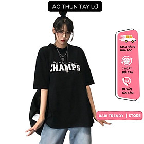 Áo thun tay lỡ CHAMPS áo phông unisex Cotton rẻ đẹp phong cách hàn quốc Form rộng siêu đẹp – ST166 - babitrendy