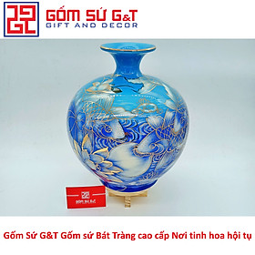 Bóng hút tài lộc cá chép trông trăng vẽ vàng kim Gốm Sứ G&T