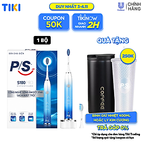 [Coupon giảm 50K]Bàn Chải Điện P/S S100 PRO Trắng Răng Công Nghệ Sóng Âm Xanh Chải Sạch Mảng Bám Tới 10X 1 bộ