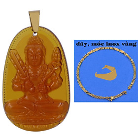 Mặt Phật Hư không tạng 5 cm (size XL) pha lê trà kèm móc và dây chuyền inox vàng, Mặt Phật bản mệnh