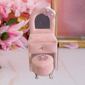 Jewelry Storage Case Dollhouse Dressing Table Pink Mini Furniture Gifts Decor Play Toy Miniature Toy Jewelry Holder for Kids Girls and Women