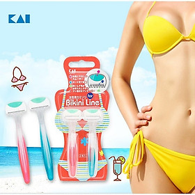 Bộ 4 dao cạo an toàn cao cấp vùng bikini thương hiệu Kai Nhật Bản tặng 2 zipper 10cm