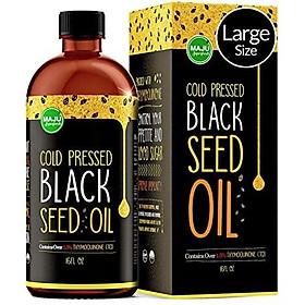 MAJU's Black Seed Oil 16oz: 3x% Thymoquinone, Cold Pressed, no Pesticides, 100% Turkish Black Cumin Nigella Sativa Seed Oil (Better Than Organic), non-GMO, 100% Liquid Pure Blackseed Oil, Glass Bottle