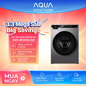 [SẮP RA MẮT 2026] Máy giặt cửa trước AQUA Inverter 9kg AW9-BP0533L(S8) - Bảo hành 2 năm - Freeship toàn quốc - Hàng chính hãng
