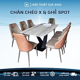 Mua Bàn ăn mặt đá cẩm thạch nhân tạo loang nâu  đen mây  trắng vân mây chân chéo chữ x kết hợp ghế spot