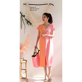 Q160420 ĐẦM  THUN SUÔNG PHỐI MÀU