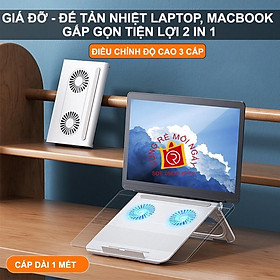 Giá đỡ, kệ đỡ kèm đế tản nhiệt laptop, macbook điều chỉnh độ cao tùy ý, gấp lại gọn gàng mang theo