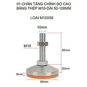 Mua 01 Chân tăng chỉnh độ cao bằng sắt có đế cao su  trục M10  dài 50-100mm tùy chọn