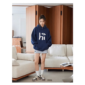 Áo Hoodie Nữ HELLO HI Nỉ Ngoại Chữ In Nổi Áo Nỉ Nam Nữ Mũ Rộng Dáng Thụng 2 Màu