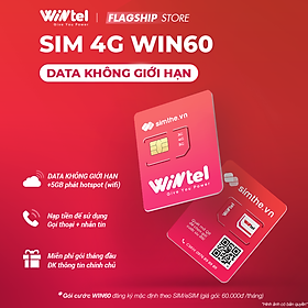 SIM WINTEL WIN60 - Max Data 4G Tốc Độ Cao KHÔNG GIỚI HẠN. Dùng Sóng Của Vinaphone Trên Toàn Quốc - Giá Cước Siêu Rẻ Chỉ 60K/Tháng - Hàng Chính Hãng