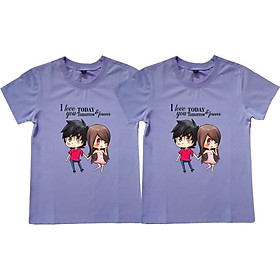 Áo Thun Đôi Họa Tiết Cặp Đôi Xinh Xắn Màu Tím - XL