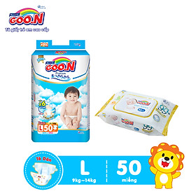 Tã Dán Goo.n Premium Cao Cấp Gói Cực Đại Size L50 (50 Miếng) + Tặng bịch khăn ướt Goo.N Premium 80 miếng cao cấp