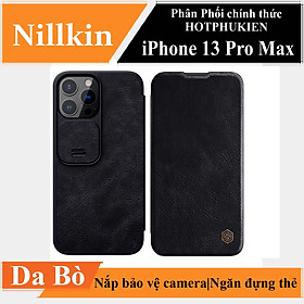 Case bao da chống sốc cho iPhone 13 Pro Max trang bị nắp bảo vệ Camera hiệu Nillkin Qin Pro (ngăn đựng thẻ ATM Name Card, chất liệu da thật cao cấp, thiết kế thời trang cá tính) - hàng nhập khẩu