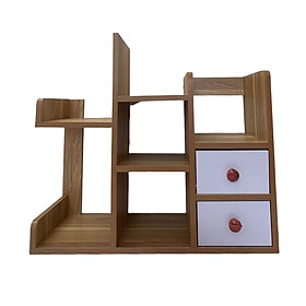 Kệ sách để bàn đa năng có 2 ngăn tủ phụ - Màu vân gỗ