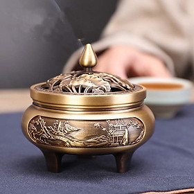 Mua Lư Đồng Xông Trầm Hương - Lư Đồng Khắc Hoa Văn Có Ba Chân Xông Trầm Hương
