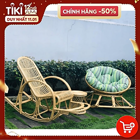 Mua Ghế mây bập bênh đọc sách giãn ban công HOME MÂY chất liệu mây 100% chắc chắn (Tặng Kèm Thảm Cói)