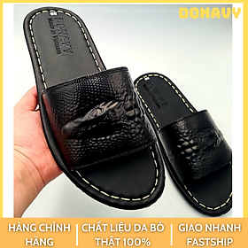 Dép Quai Ngang Nam Da Bò Thật 100%,DONAVY Kiểu Đầu Cá Sấu Đi Rất Nhẹ Và Êm DCSDN