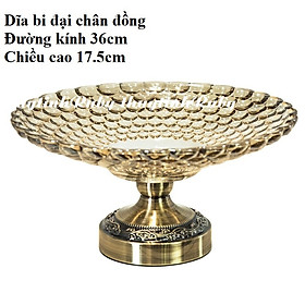 Đĩa thủy tinh để trái cây nhũ vàng có chân đế mạ đồng, tô dĩa hoa quả để bàn tiệc sang trọng