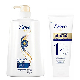Combo Dầu Gội Dove Phục Hồi Hư Tổn (650g) Và Kem Xả Dove Phục Hồi Hư Tổn 1 Phút Siêu Dưỡng (180ml)