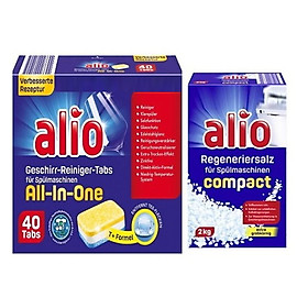 viên rửa bát alio 40 viên và muối rửa chén alio 2kg