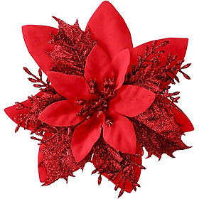 15 mảnh 13cm Hoa nhân tạo Trạng nguyên với clip lấp lánh trang trí cây Giáng sinh cho Giáng sinh trang trí trang trí trang trí DIY (màu đỏ)