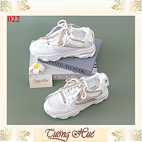 Mua [Ảnh Thật 100%] Giày Thể Thao Nữ Đế Cao Họa Tiết Hình Chữ Phối Dây Màu - Hàng Quảng Châu - Trắng Nâu - 37 tại TƯỜNG HUÊ SHOP