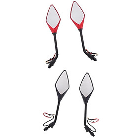 4X Universal 10mm Motorcycle Rearview Side Mirrors LED Turn Signal Red/Black
