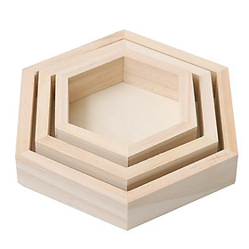 3pcs Unpainted Hexagonal Wooden Trinkets Storage Box Jewelry Kids Craft DIY