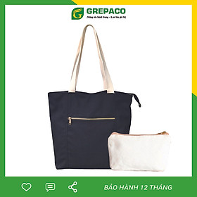 Túi Tote Xách Nữ Grepaco Vải Bố Canvas Cao Cấp Màu Đen Đẹp Đeo Chéo Vai Có Khóa Kéo Nhiều Ngăn Dùng Đi Học, Làm Công Sở, Du Lịch Phong Cách Thời Trang Hàn Quốc - Tặng Túi Đựng Mỹ Phẩm