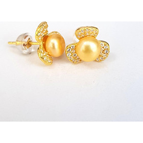 Bông Hoa Khuyên Tai Nữ - Kiểu Nụ - Cỏ Ba Lá Thanh Lịch Sang Trọng - Trang Sức Cô Tấm - TRIFOLIUM PEARL (7ly) - Đế Bạc S925 Silicol Nạm Ziconia