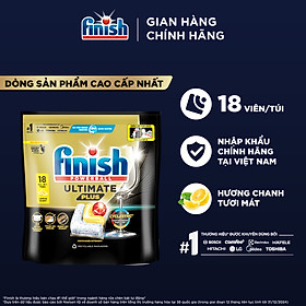 Viên rửa chén bát hương chanh Finish Ultimate Plus All in one túi 18 viên - dòng siêu cao cấp