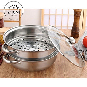 Mua Nồi hấp inox 2 tầng cao cấp - Bộ xửng hấp 28cm có nắp kính