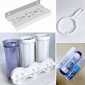 Mua Bộ 3 ly nắp liền 10 inch ren 1/2   + 3 LÕI LỌC + BÁT bắt tường Inox (Tặng kèm tay vặn cốc) - Hàng chính hãng