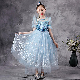 Váy Elsa màu xanh kèm tà dài cho bé gái 3-11 tuổi - Mẫu mới nhất 2021
