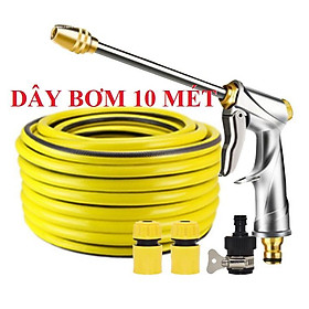  Bộ dây vòi xịt nước rửa xe, tưới cây . tăng áp 3 lần, loại 7m, 10m 206701-2 đầu đồng,cút,nối đen+ tặng móc khoá