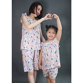 Bộ tole lanh short thoáng mát cho mẹ và bé gái