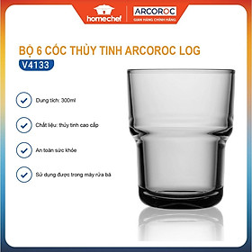 Bộ cốc (ly) thủy tinh thấp Arcoroc Log T Grey 6 chiếc V4133, dung tích 300ml, dùng máy rửa bát | Hàng chính hãng