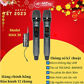 Mua Micro không dây đa năng Max 39  Max 19 - Màn hình LCD hiển thị tần số - phù hợp cho mọi thiết bị - Hàng chính hãng
