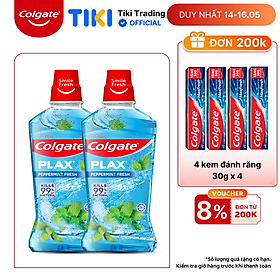 Bộ đôi nước súc miệng Colgate diệt 99% vi khuẩn Plax bạc hà 500ml/chai