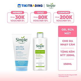 [Tặng kèm nước tẩy trang 200ml] Gel rửa mặt Simple Micellar Gel Wash cấp ẩm sâu 150ml 