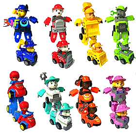 Bộ 8 đồ chơi biến hình biệt đội xe những chú chó cứu hộ robot lắp ráp biến hình 2in1