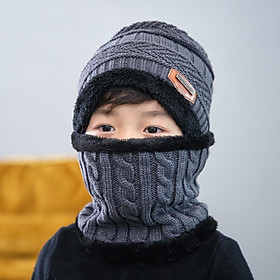 Mũ len kèm khăn cổ lót lông trẻ em siêu ấm thích hợp bé trai bé gái