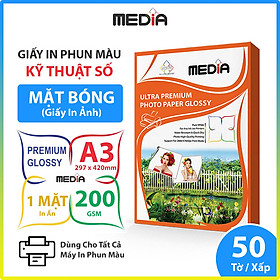 Mua Giấy In Màu Kỹ Thuật Số MEDIA 1 Mặt Bóng (Glossy) Khổ A3 (297 x 420mm) Định Lượng 180/200/230gsm 50 Tờ  Dùng In Ảnh Màu & Tài Liệu Màu - Hàng Chính Hãng