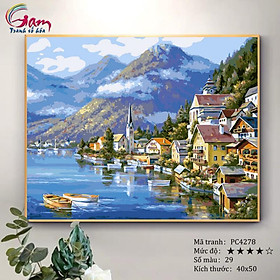 Tranh trang trí tự tô màu theo số phong cảnh châu Âu ngôi làng Hallstatt PC4278